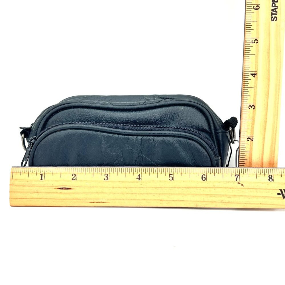Vintage Ryka Black Leather Two Compartment Camera Lens Bag Zipper Metal Hardware - Picture 7 of 8